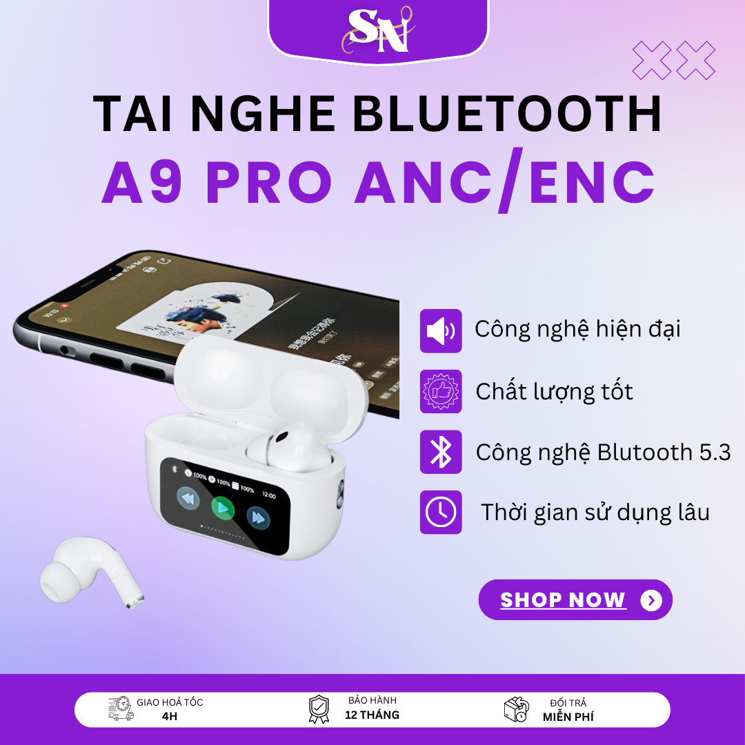 Tai nghe không dây A9 Pro ENC mới nhất Màn hình cảm ứng Tai nghe Bluetooth màn hình cảm ứng thông minh A9 Pro mới nhất ANC khử tiếng ồn Tai nghe không dây có màn hình LCD Tai nghe A9 pro TWS có màn hình led cảm ứng ANC/ENC