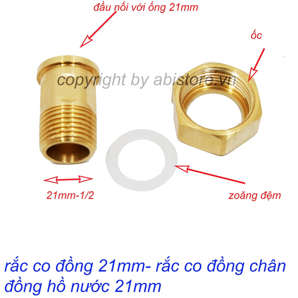 Rắc Co 21 Đồng Dùng Cho Chân Đồng Hồ đo Nước Phi 21Mm