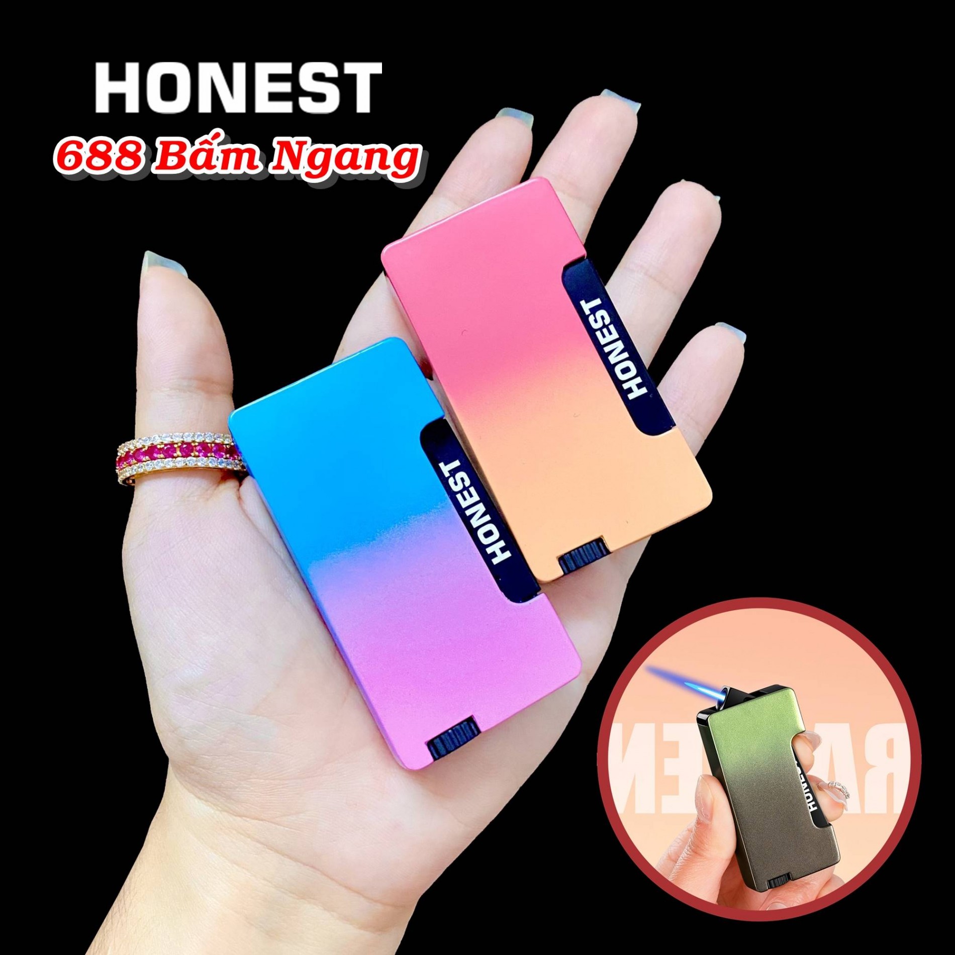 BẬT LỬA KHÈ 688 BẤM NGANG MÀU CẦU VÒNG XÀI GAS
