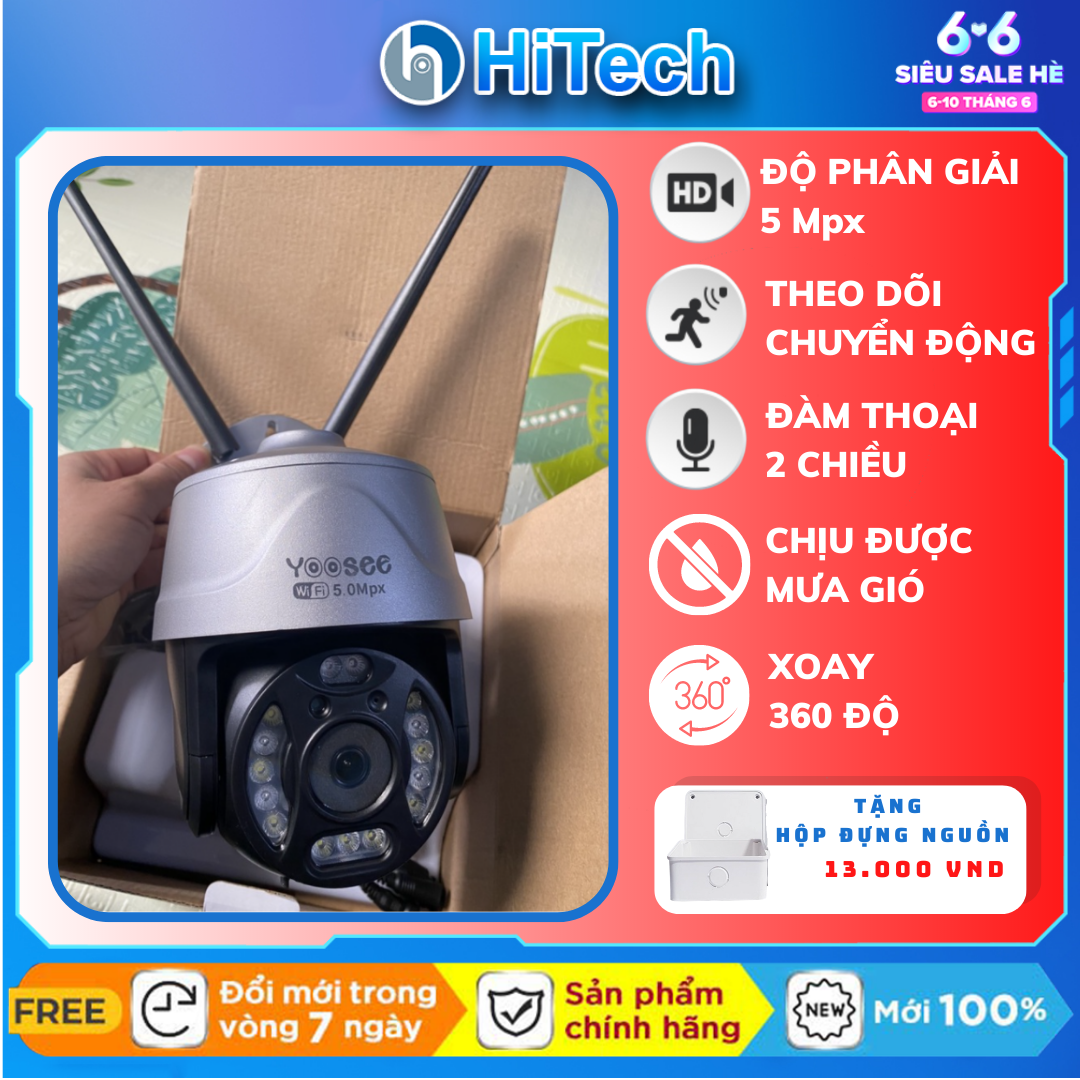 Camera wifi ptz mini Yoosee 5mpx 1080P phiên bản 2022, Xoay 360 độ, Đàm thoại 2 chiều, Soi đêm có màu, Chống nước, Theo dõi chuyển động, Báo trộm về điện thoại