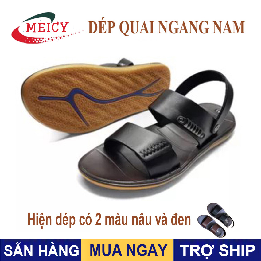 [MẪU BÁN CHẠY] Dép nam da bò đế cao su, dép nam quai ngang MEICY đế cao su - Mã số: DEP091