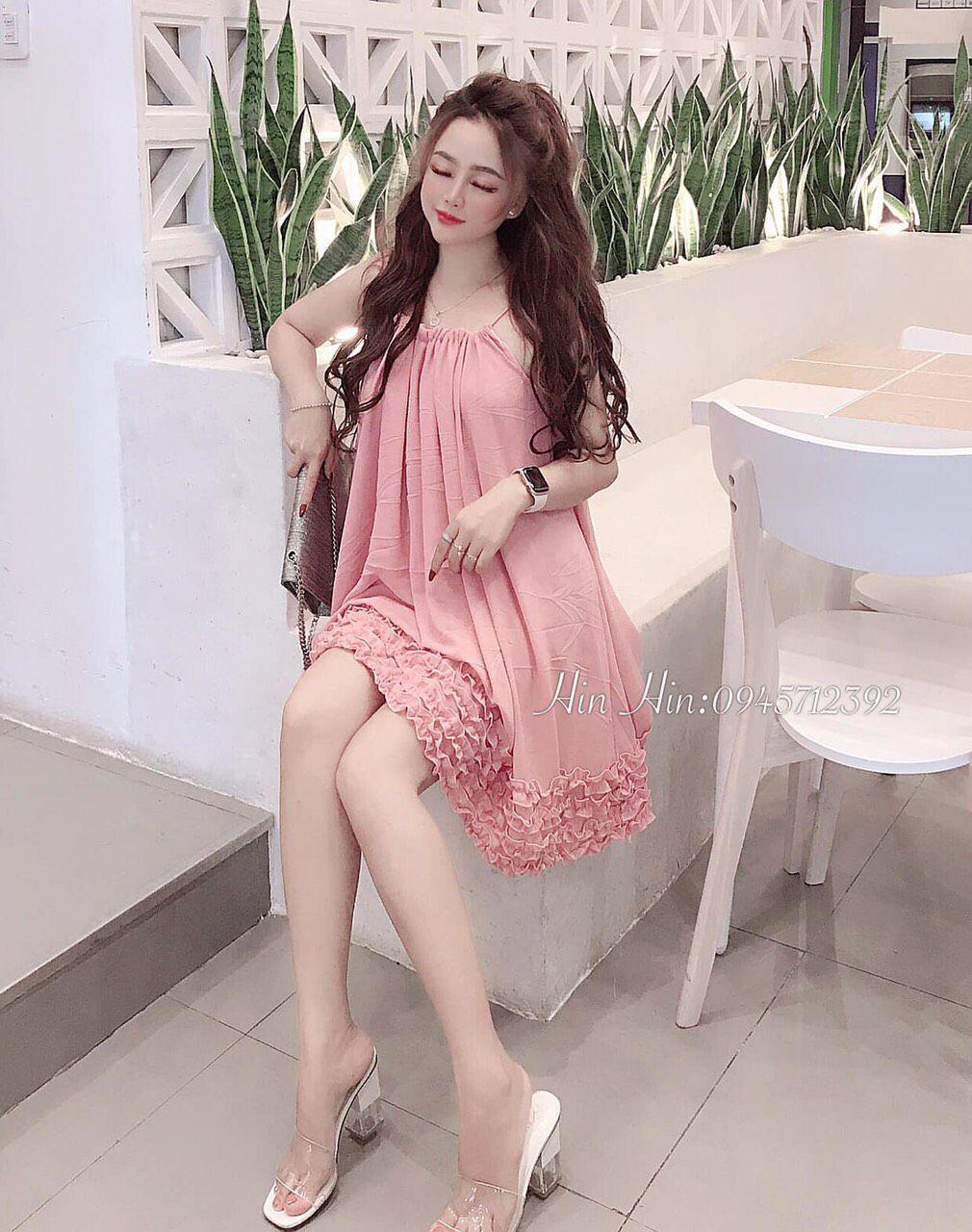Đầm voan cột dây viền hoa nổi siêu ngọt ngào đáng yêu 135B1