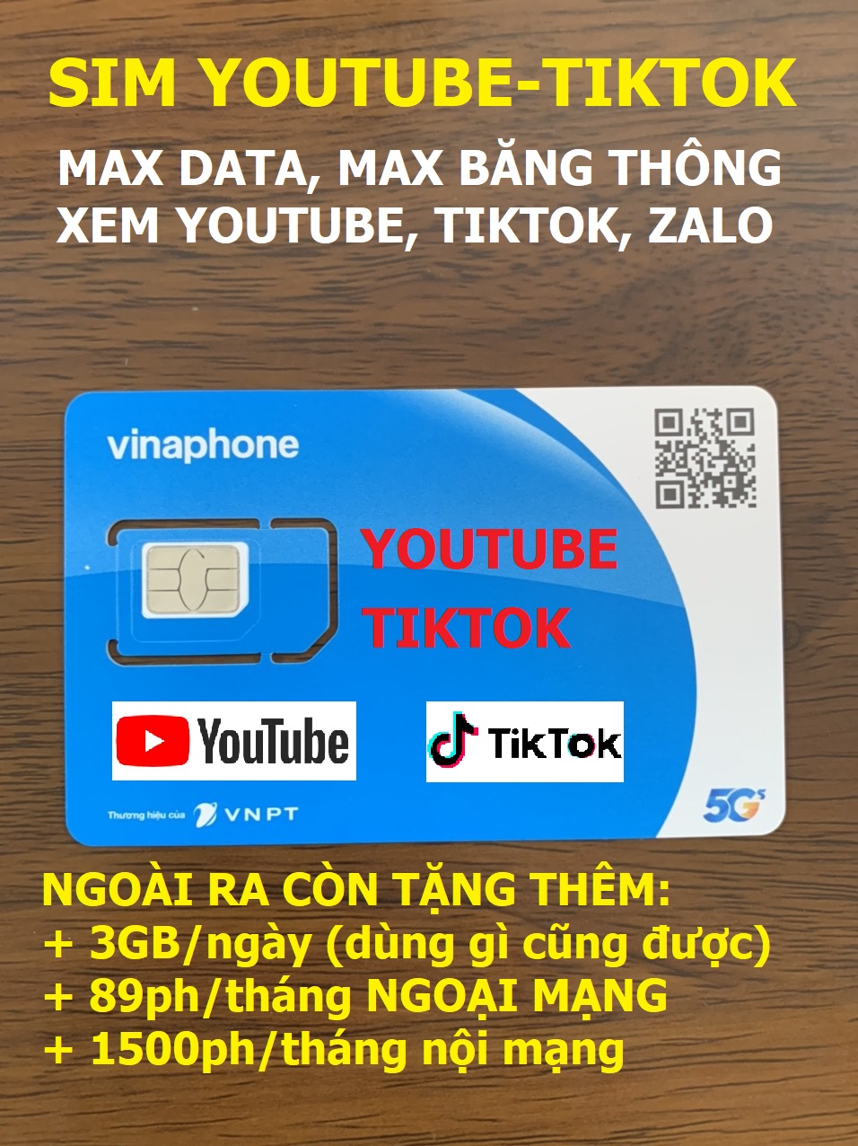 Sim 4g vinaphone youtube tiktok - max băng thông, max dung lượng - dùng toàn quốc - sim chưa kích hoạt