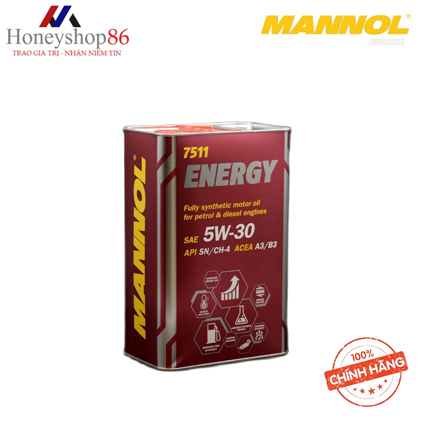 (Cao Cấp) Dầu nhớt MANNOL cho xe máy 7511 ENERGY 5W - 30 SAE  5W - 30  API SN /1LIT GOODYSHOP Cung cấp