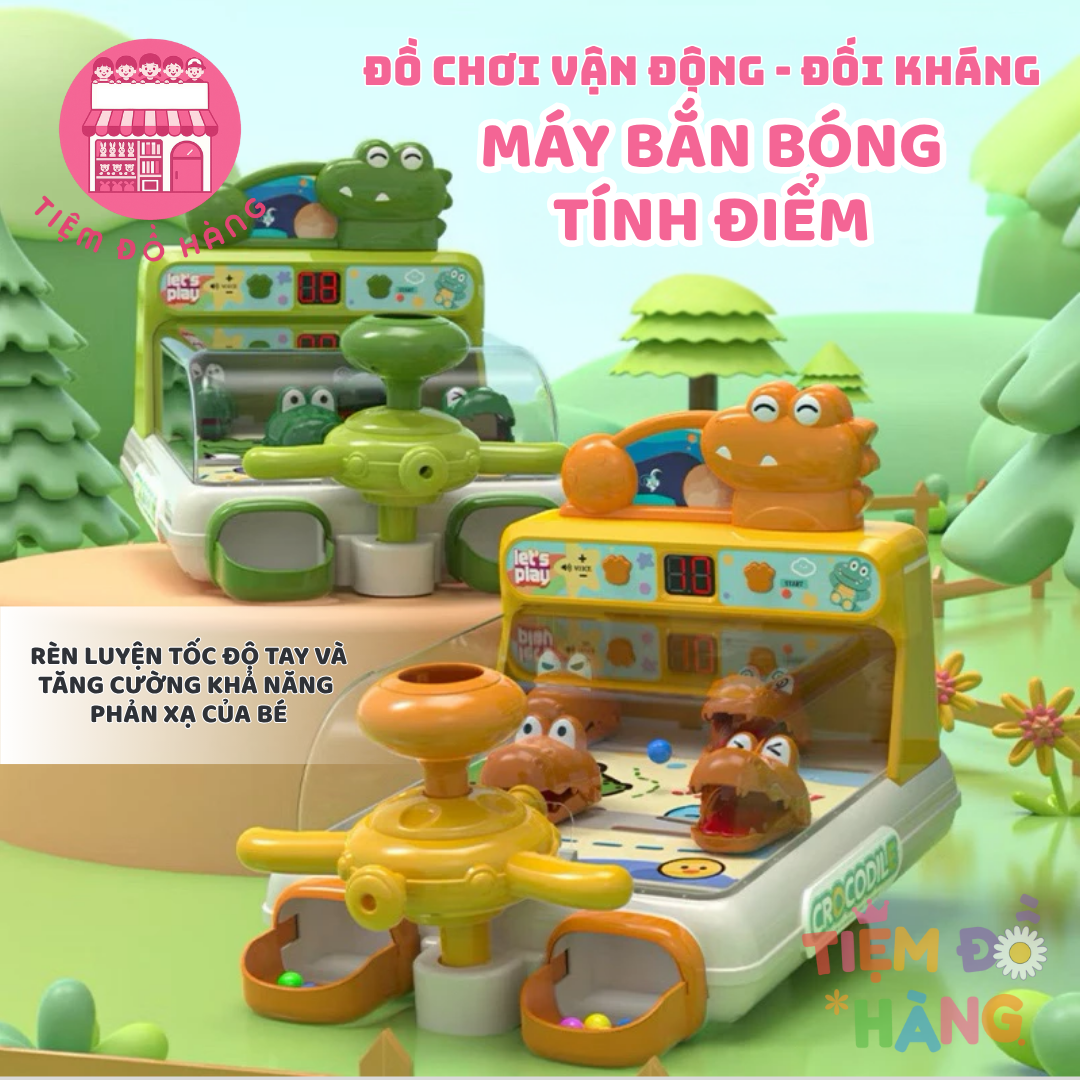 Đồ Chơi Máy Bắn Bóng Pinball Mini Hình Cá Sấu Tính Điểm Có Đèn Nhạc
