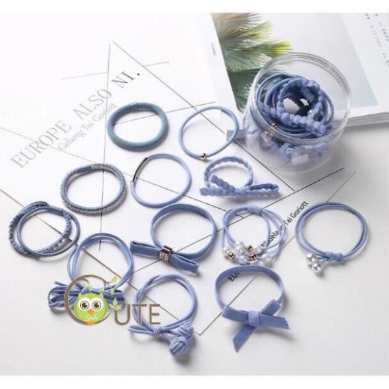 Dây buộc tóc mềm Hàn Quốc họa tiết mix nhiều màu tặng kèm hộp đựng giá rẻ