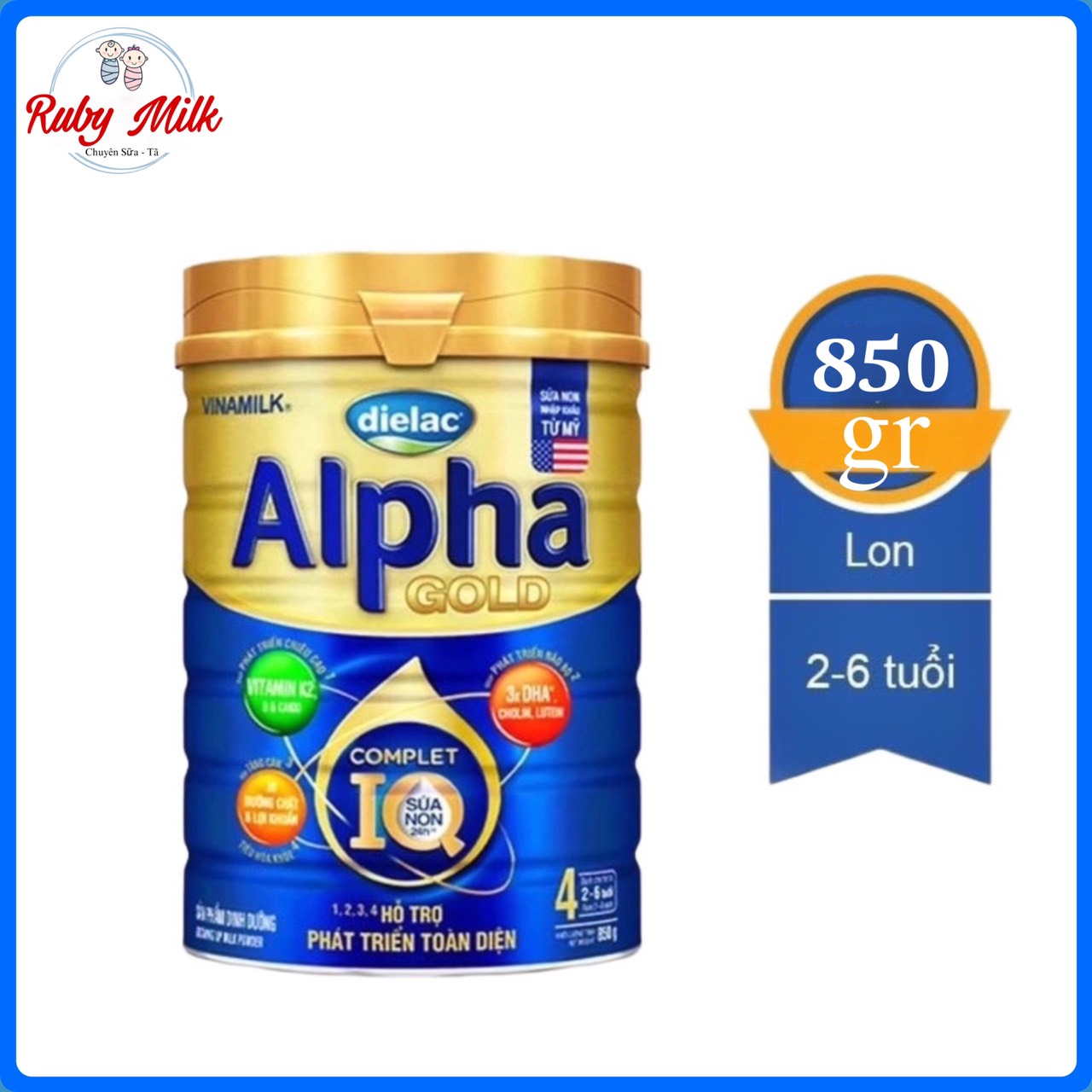 Date 8.2025] sữa bột dielac alpha gold 4 lon 850g