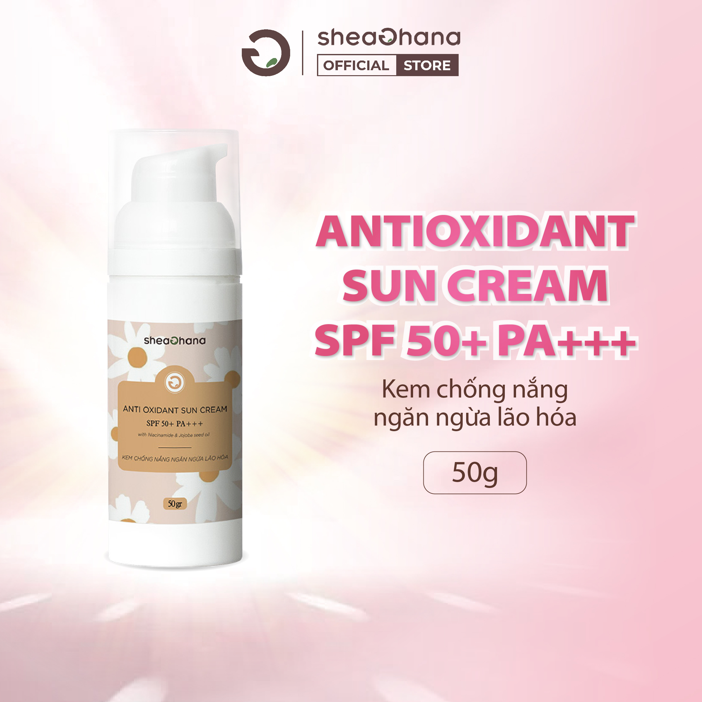 Kem chống nắng ngăn ngừa lão hóa bảo vệ da SheaGhana Antioxidant Sun Cream SPF 50+ PA+++ 50g