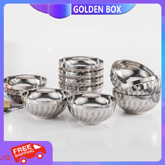 Bộ 10 chén tô bát cơm inox 2 lớp cách nhiệt chống nóng mẫu xoắn cỡ 11.5cm