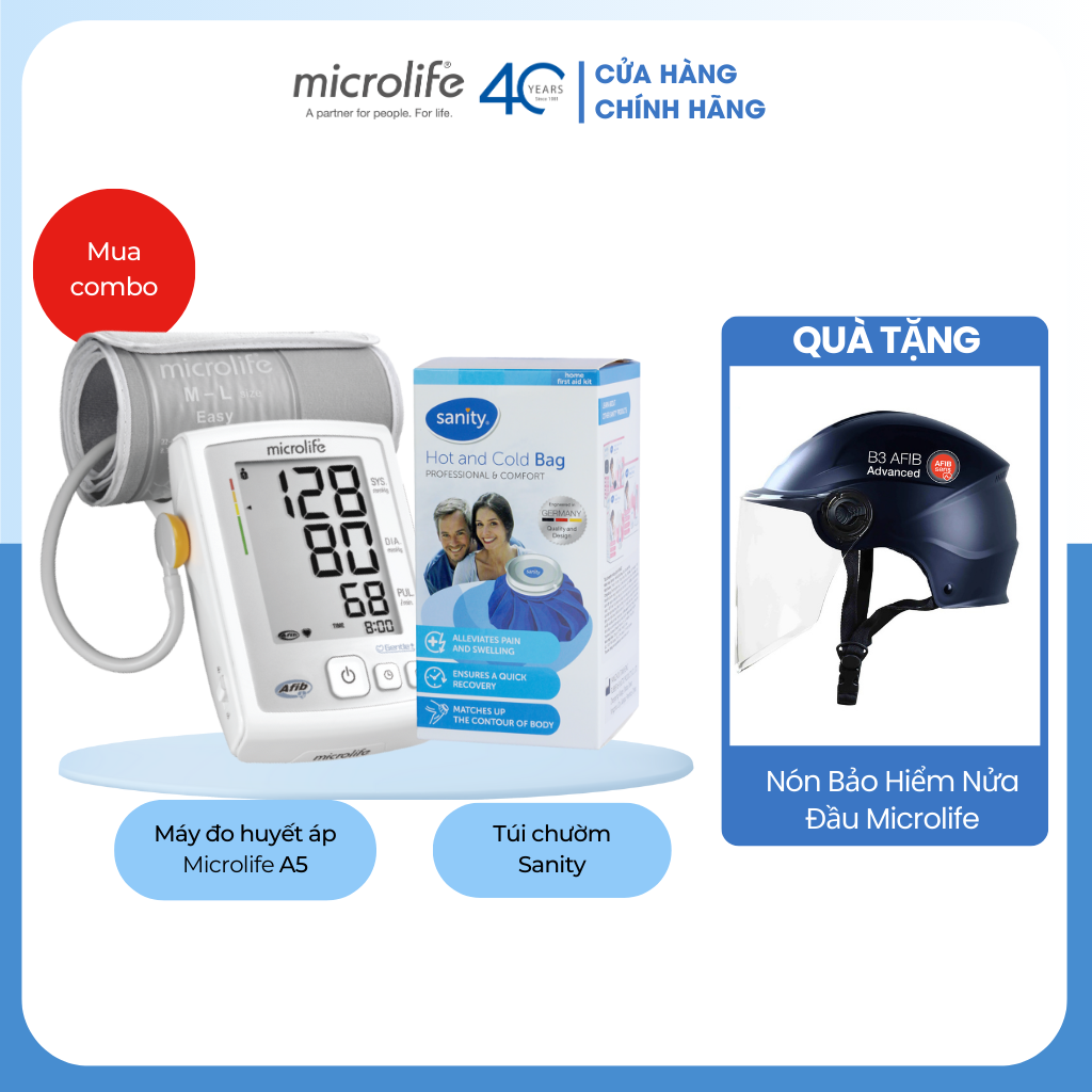 Combo máy đo huyết áp microlife a5 + túi chườm nóng lạnh sanity