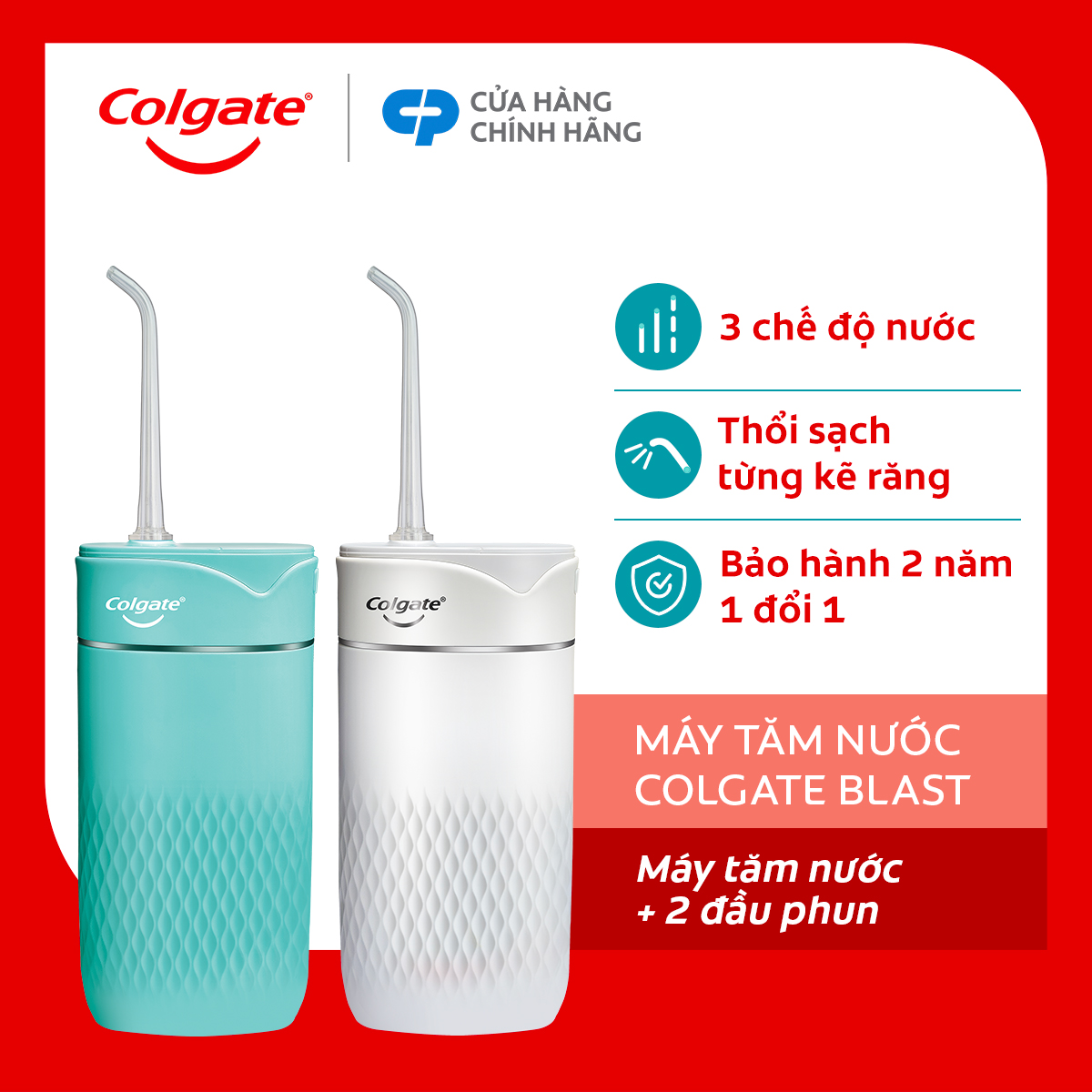 Máy tăm nước Colgate Blast nhỏ gọn, chống thấm nước, pin sạc, sạch sâu từng kẽ răng