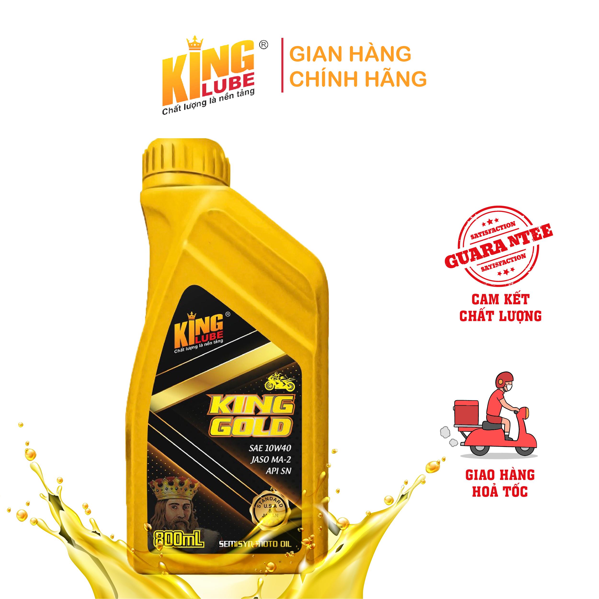[MẪU MỚI] Dầu nhớt xe máy KING GOLD SAE 10W-40  API SN  800ml