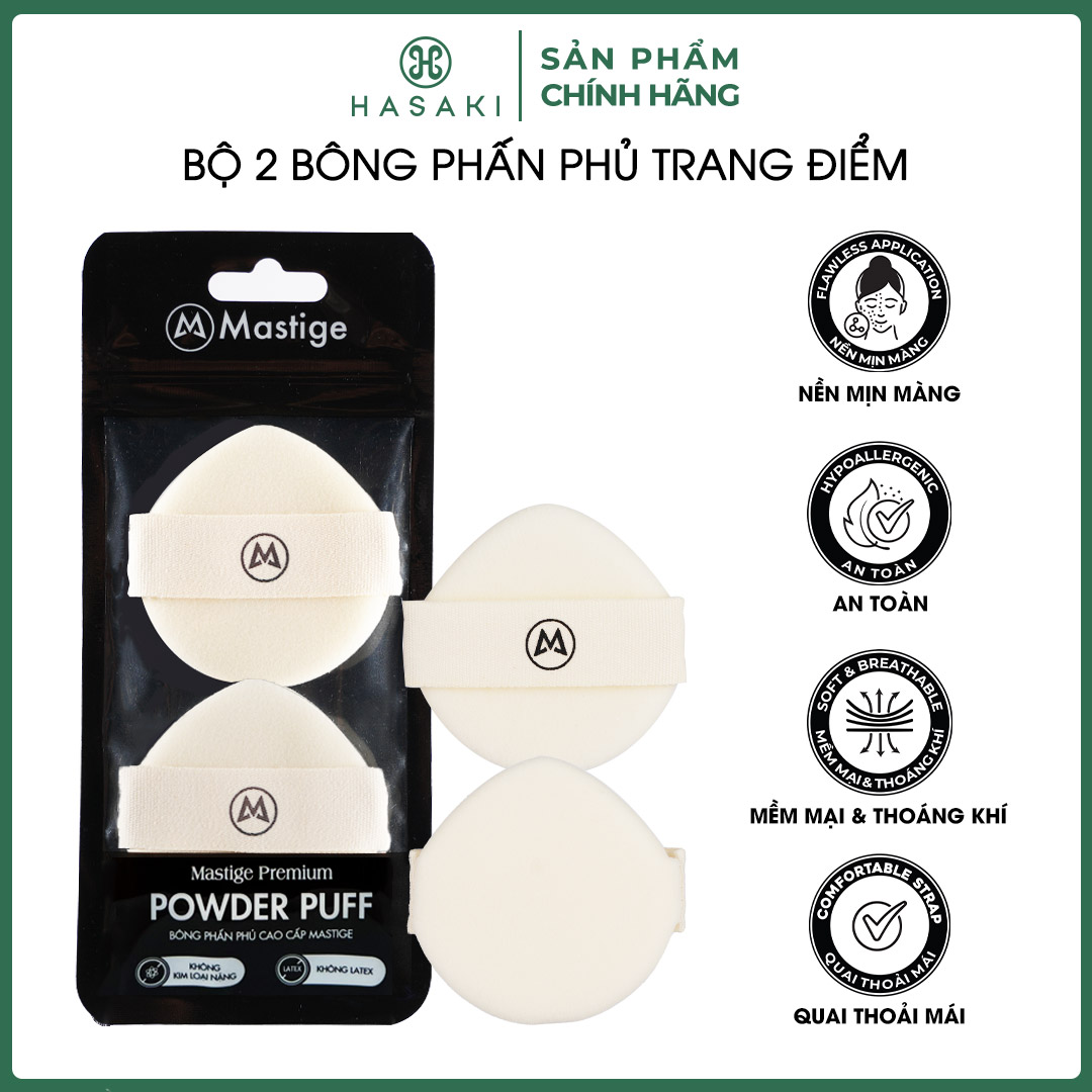Bộ 2 Bông Phấn Phủ Trang Điểm Mastige Mỏng Mịn Tán Phấn Đều Premium Power Puff Hasaki Sản Phẩm Chính Hãng