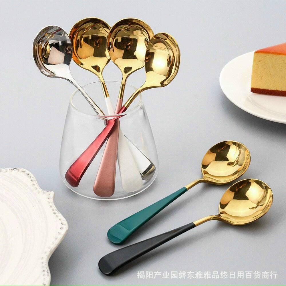 Thìa ăn cơm vàng siêu sang chảnh, thìa ăn tiện ích mang theo, thìa mạ vàng cán chắn chắn, muỗng tròn siêu xinh màu ngẫu nhiên- quý khách muốn mix màu vui lòng nhắn tin trước cho shop