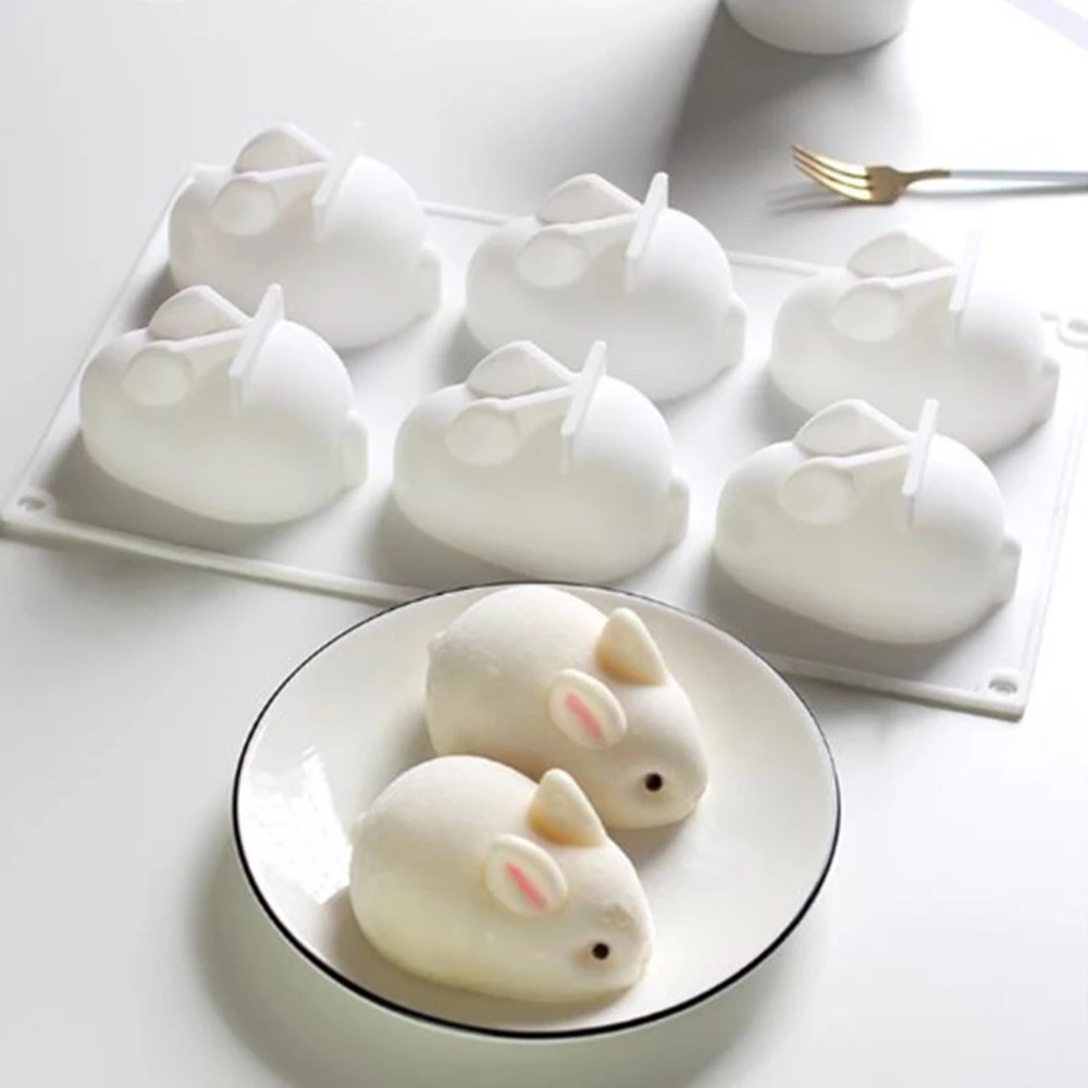 Khuôn silicon 6/2 thỏ 3D lợn 3D /Khuôn silicon làm pudding, thạch, đậu hũ bánh