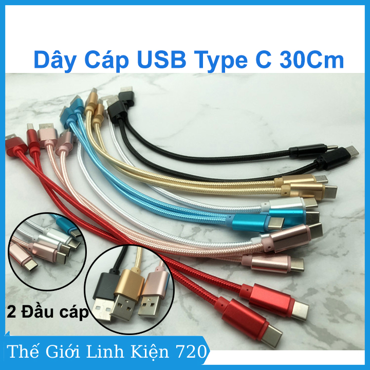 Dây cáp sạc type C dài 30cm bọc dù, cáp usb sạc truyền dữ liệu loại tốt