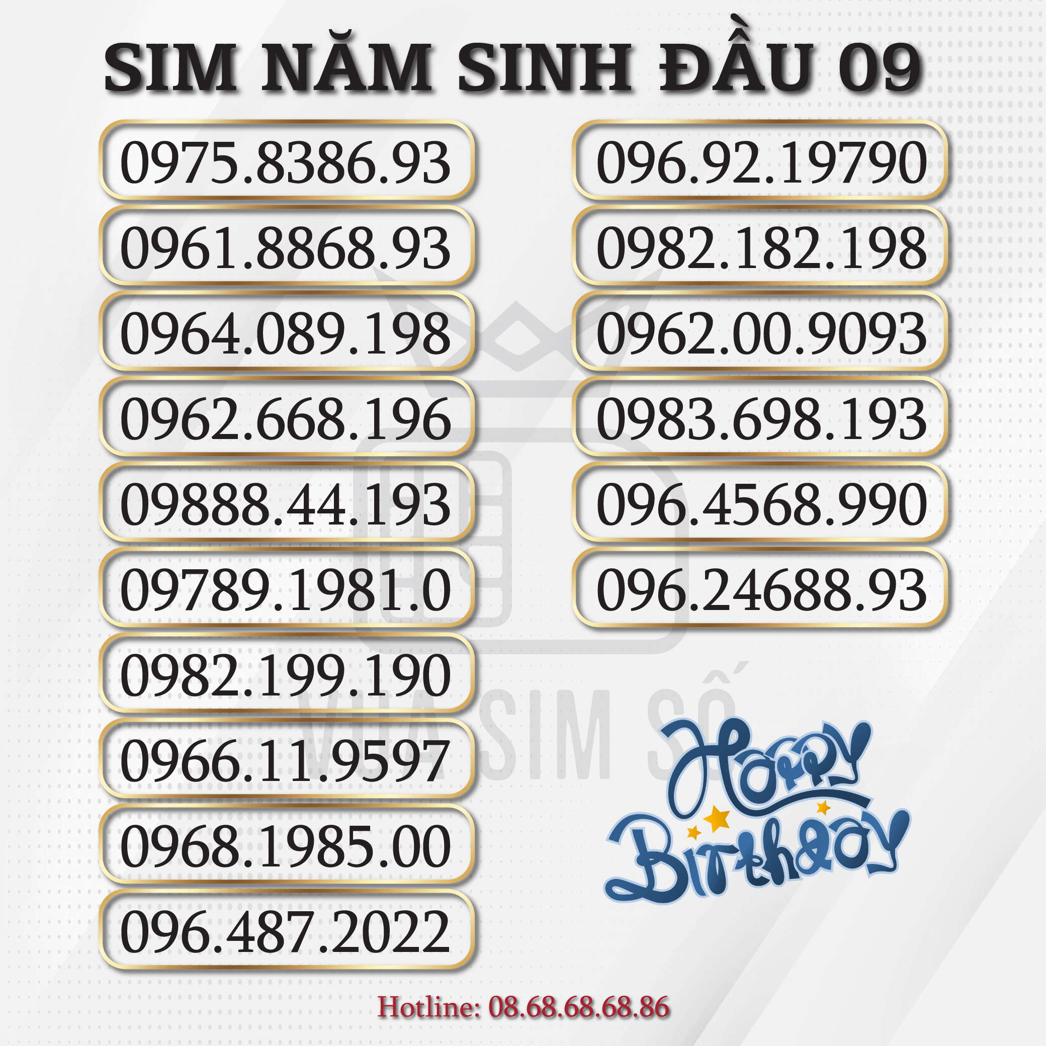 Sim số đẹp viettel năm sinh đầu 09 chọn số giá siêu rẻ, sim mới chưa kích hoạt