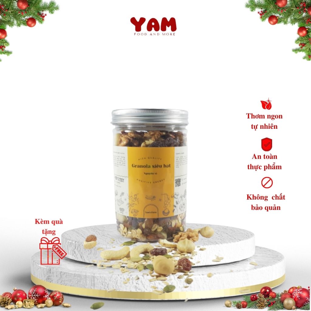 Granola siêu hạt không đường ăn kiêng, ăn eatlean, ngũ cốc ăn liền 500gr yam farm yf006