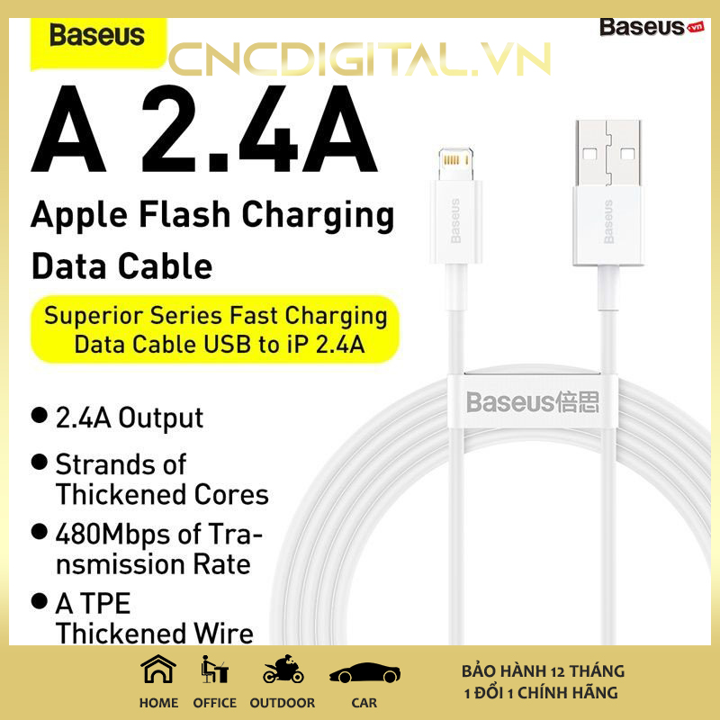 Cáp sạc lightning Baseus Superior Series Fast Charging Data Cable cho iPhone / iPad (2.4A, 480Mbps, Fast charge, ABS/ TPE Cable) - Hàng Chính hãng