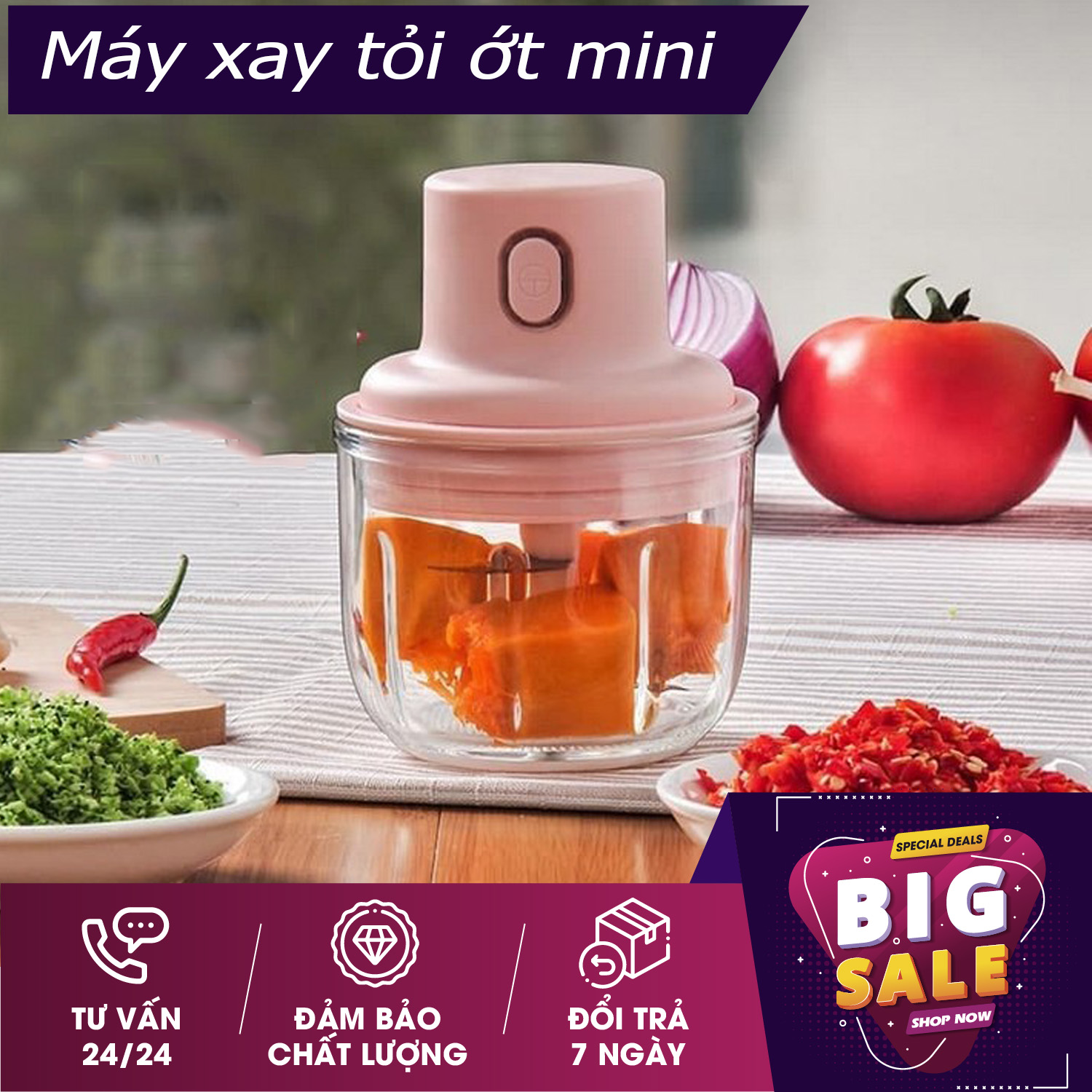 MÁY XAY TỎI ỚT, THỰC PHẨM MINI CẦM TAY ĐA NĂNG - Máy xay tỏi ớt cầm tay mini,Xay Đá,Xay Thịt, băm rau củ quả, xay thịt, gừng, nghệ, hành, sả tiện dụng, tiết kiệm thời gian, máy xay tỏi ớt cầm tay