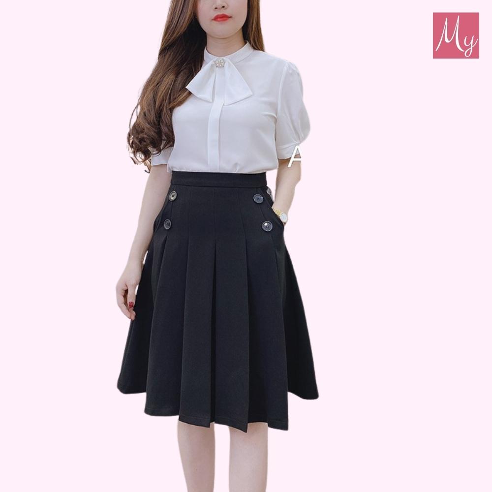 Chân váy xếp ly công sở - chân váy xếp ly dáng dài chất vitex đẹp- my fashion store
