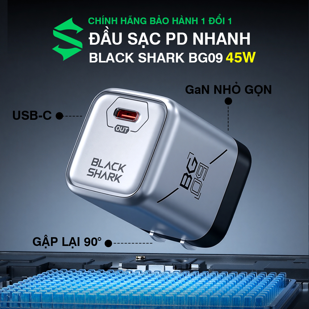 [Chính Hãng] [BH12T] Củ Sạc Nhanh Black Shark BG09 45W GaN 1 Cổng Type-C PD Cho Điện Thoại Tablet Laptop Quạt Tản Nhiệt