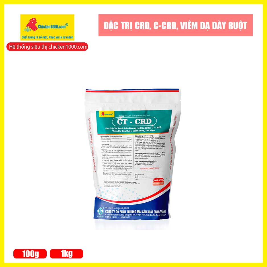 Thuốc thú y ct - crd chicken1000 đặc trị viêm ruột, tiêu chảy trên gà, vịt, heo, bò, dê