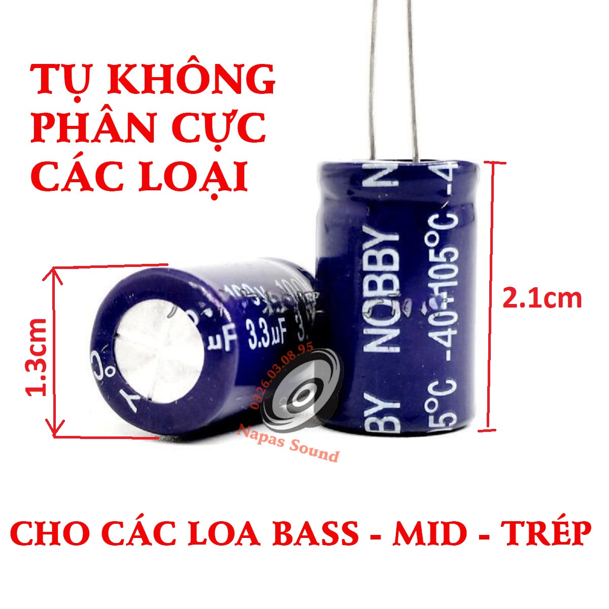 Tụ loa trép - tụ loa mid - tụ loa bass - tụ phân tần các loại 13x21mm - tụ không phân cực