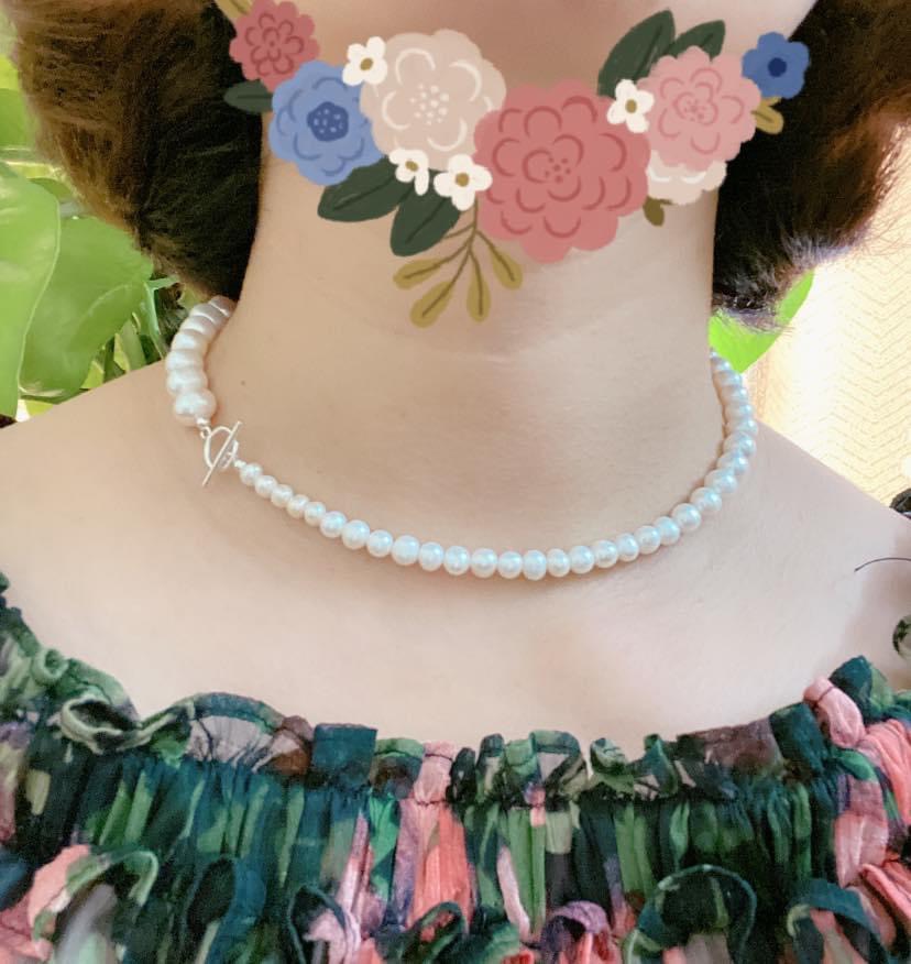 Vòng cổ chocker ngọc trai thật tự nhiên nước ngọt tết kiểu đuổi míc khóa BẠC TA chuẩn xịn