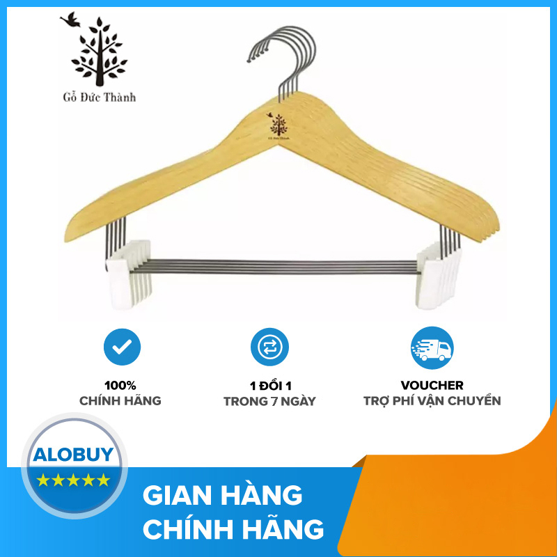 Bộ 5 cái máng áo có thanh inox gỗ đức thành 08331