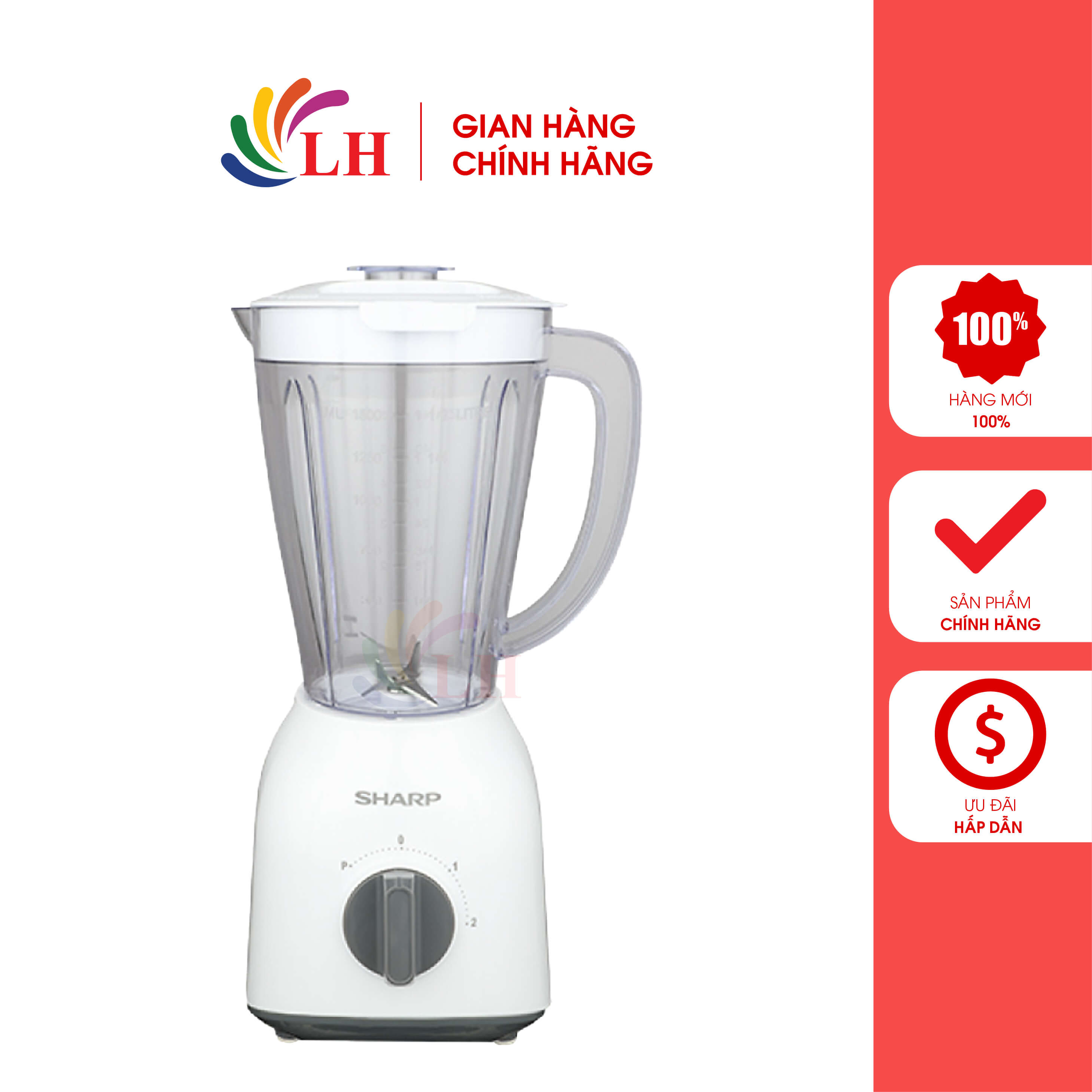 Máy xay sinh tố sharp em-s154pv-wh - hàng chính hãng - chế độ tự ngắt an toàn, dung tích 1.5 lít, công suất 400w