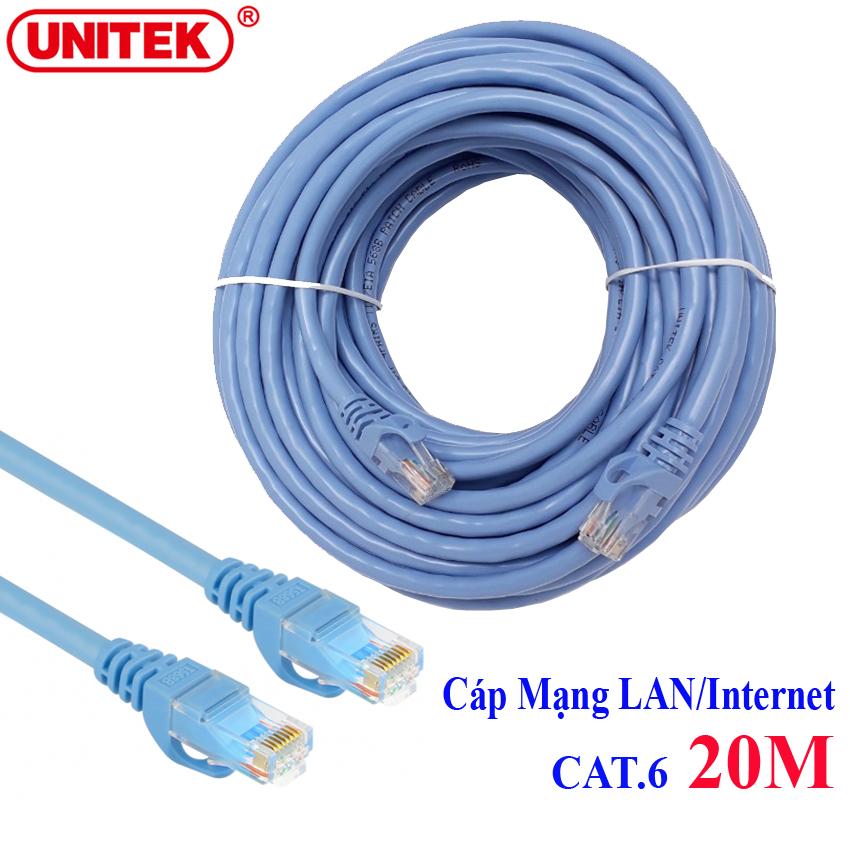 Dây cáp mạng LAN Internet bấm sẵn chuẩn CAT 6 Unitek Y-C815ABL dài 20m ( cat6 hỗ trợ 1000Mbps)
