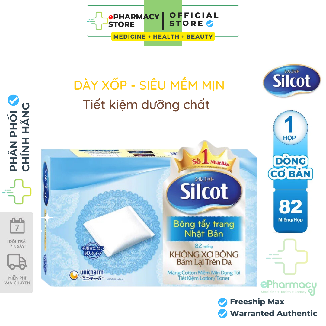 Bông tẩy trang Silcot Nhật Bản Hộp 82 miếng - Bông Silcot Unicharm ePharmacy