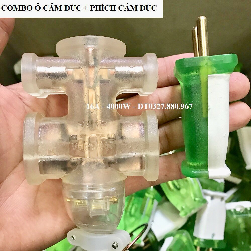 Bộ 1 ổ cắm và 1 phích cắm đúc bao va đập siêu bền công suất lơn 16A 4000w
