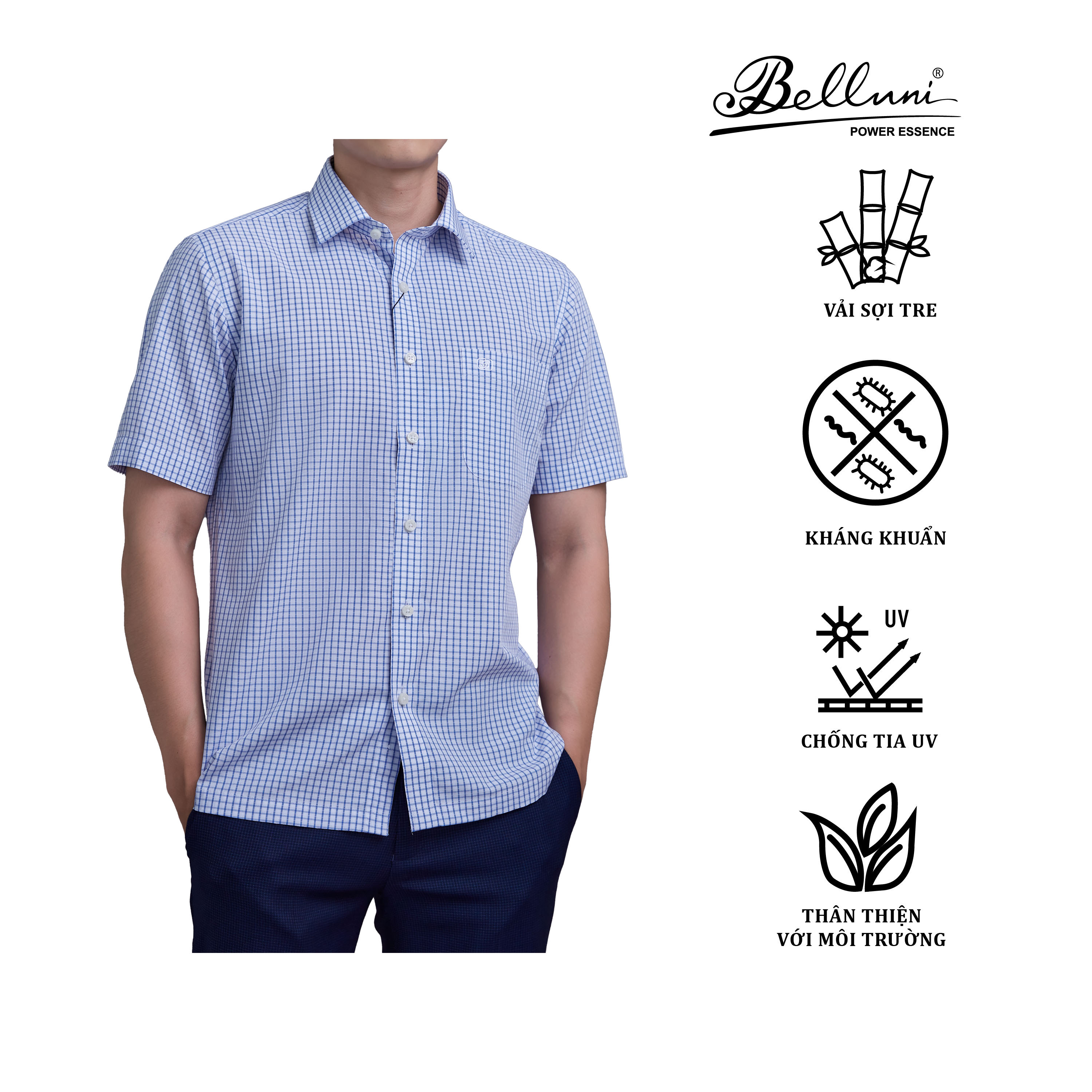 [New Arival] Áo sơ mi nam ngắn tay cao cấp BELLUNI vải sợi tre - ABN.BP.BE.232.B5