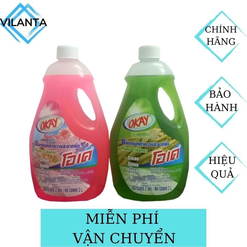 [Freeship] Nước Lau Sàn Okay 2000ml Thái Lan VILANTA hương thơm dịu nhẹ, đuổi sạch côn trùng, bảo vệ sức khỏe gia đình