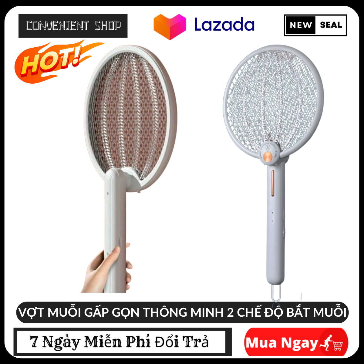 Vợt muỗi thông minh gấp gọn , vợt muỗi gấp gọn thông minh 2 chế độ bắt muỗi - thiết kế mới tính năng cập nhật, kiêm đèn bắt muỗi ban đêm tiếng động nhỏ, vơt muỗi