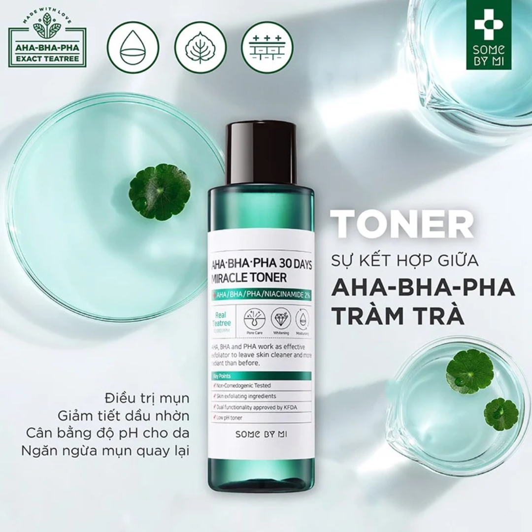 Nước hoa hồng Some By Mi dung tích 150ml làm sạch da dầu mụn trong 30 ngày AHA-BHA-PHA 30 Days Miracle Toner