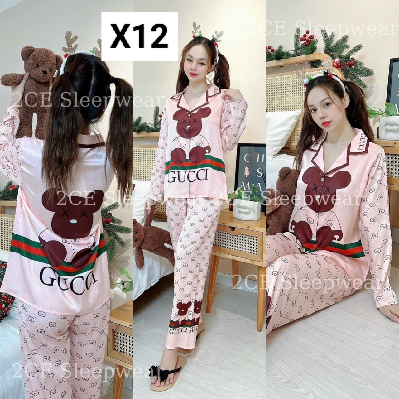 FREESHIP- Đồ bộ nữ pijama Lụa Xước ánh kim tay dài quần dài X11-X14
