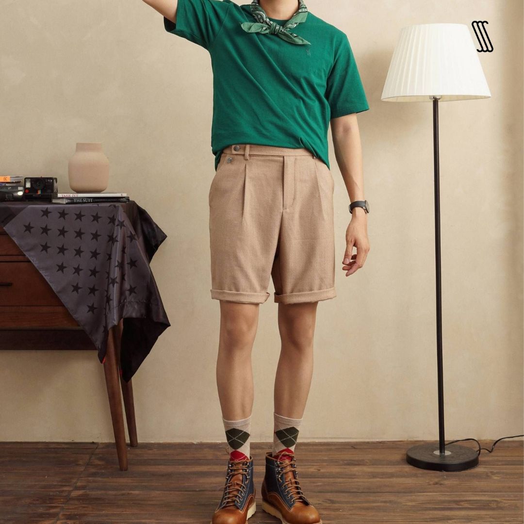 Quần short nam ssstutter dáng rộng, co giãn thoải mái tailored homme short