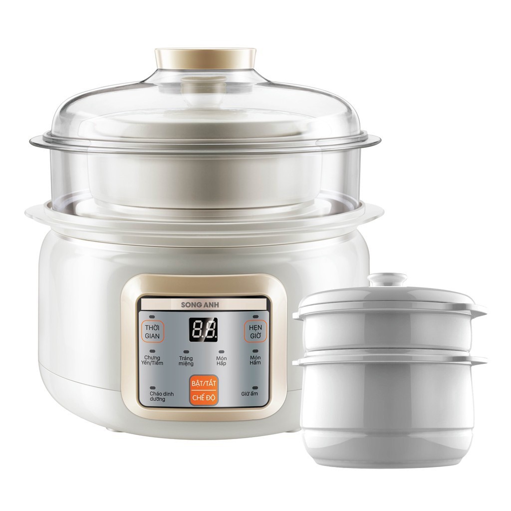 Nồi Hấp Đa Năng Nồi Nấu Cháo Chậm, Nồi Ninh Hầm Chưng Yến Cách Thủy 0,8- 1.5L 2 Tầng Song Anh Cao Cấp Chống Trào Hết Nước Tự Động Ngắt