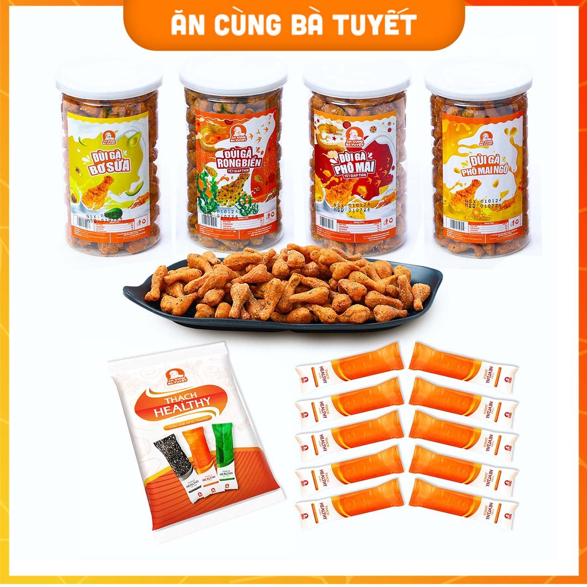 Combo TỨ ĐẠI ĐÙI GÀ: Đùi Gà Rong Biển + Đùi Gà Phô Mai + Đùi Gà Bơ Sữa ++Đùi Gà Phô Mai Ngô 11 Snack Sasuke - Đồ Ăn Vặt Snack Ăn Cùng Bà Tuyết  Đồ ăn vặt Việt Nam