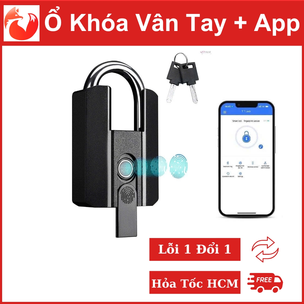 Ổ khóa vân tay thông minh cỡ lớn Fox Mall - Mở khóa bằng vân tay và qua App điện thoại - tặng kèm 2 