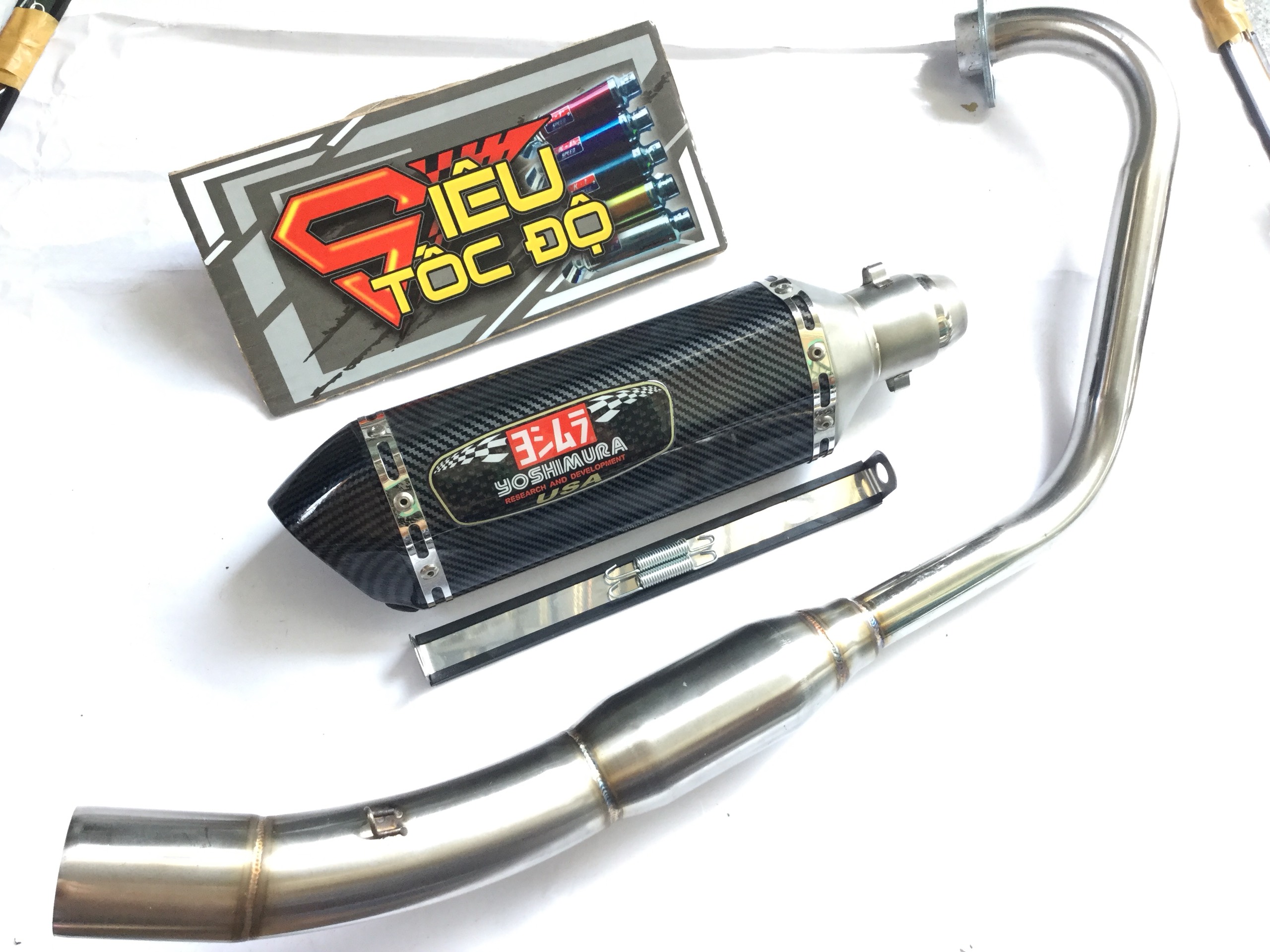 Combo pô yoshimura xịn bao gồm cả cổ pô độ bầu hơi inox cho xe raider xăng cơ..............