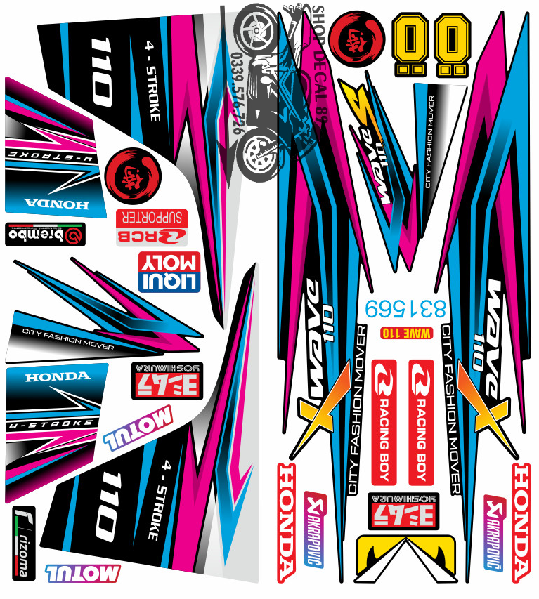 Tem Rời WAVE ALPHA 110 Chữ X XANH NGỌC HỒNG MÃ 831569 (Tem 3 Lớp Chống Bay Màu)