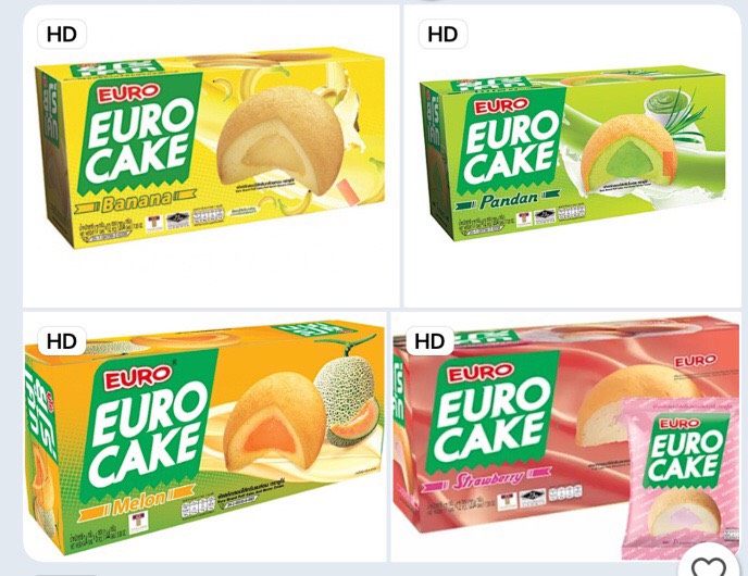 Bánh trứng Thái Lan Euro cake đủ vị (vị socola - dâu - dưa lưới - lá dứa - chuối - capuchino)