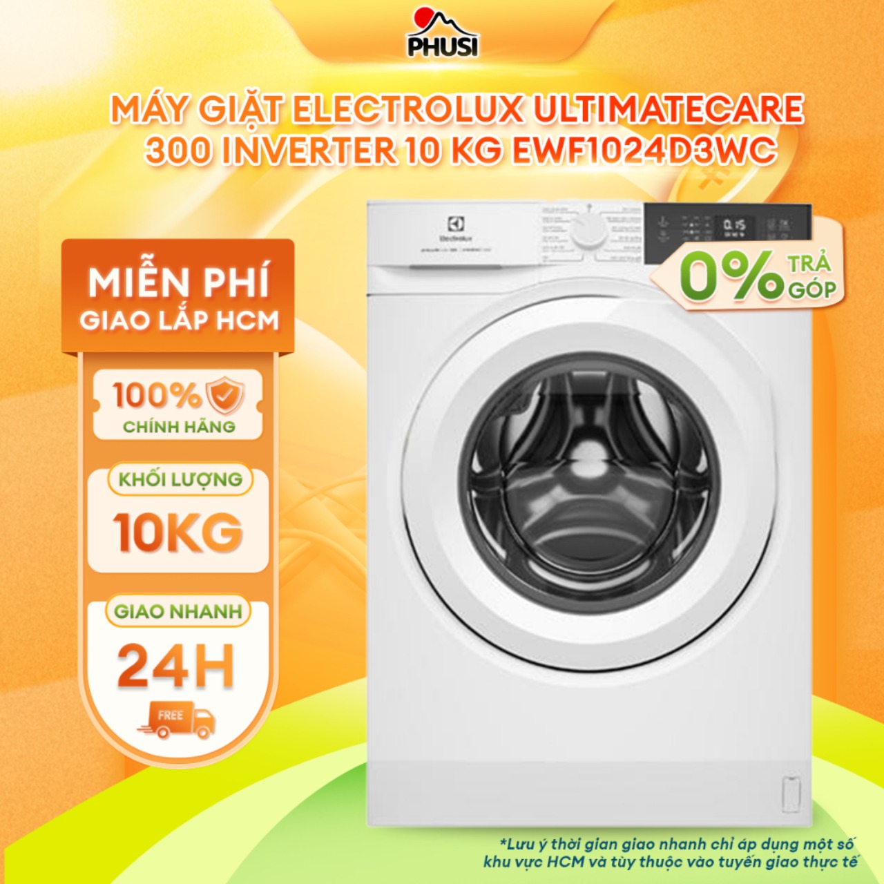Trả góp 0% - bảo hành 2 năm - máy giặt electrolux inverter 10 kg ewf1024d3wc - hàng chính hãng - -