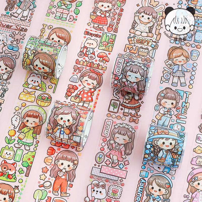 Cuộn PET 8 mẫu họa tiết TELADO siêu dễ thương trang trí sổ tay, Đồ chơi hình dán Tirado xinh xắn, Sticker không thấm nước DoDoJam