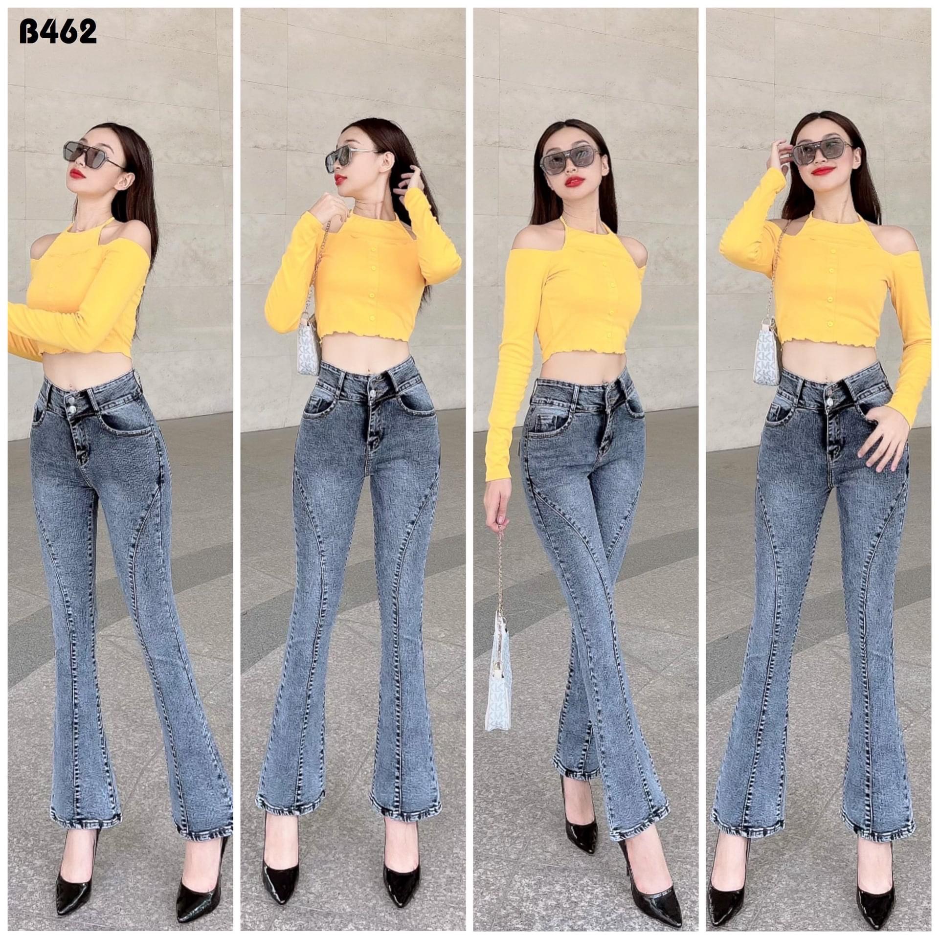 Quần jean nữ ống loe dài chít thân co giãn thời trang 257