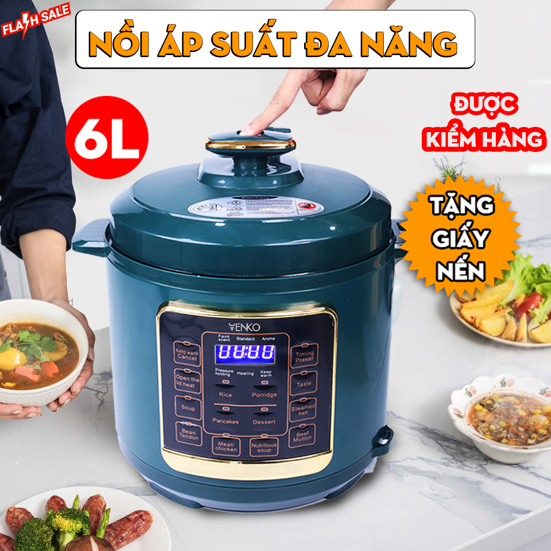 [BẢO HÀNH 12 THÁNG] Nồi Áp Suất / Nồi Lẩu Điện Đa Năng 6L VenKo - Bảng Điều Khiển Tiếng Việt - Nồi Áp Suất Đa Năng - Nồi Điện - Nồi Hầm - Dung Tích Khủng - Hầm 2 Con Gà Cùng Lúc
